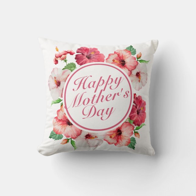 Elegant Happy Mother's Day Floral Frame | Pillow (Front)
