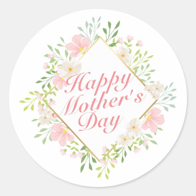 Elegant Happy Mother's Day Floral Frame Sticker (Front)