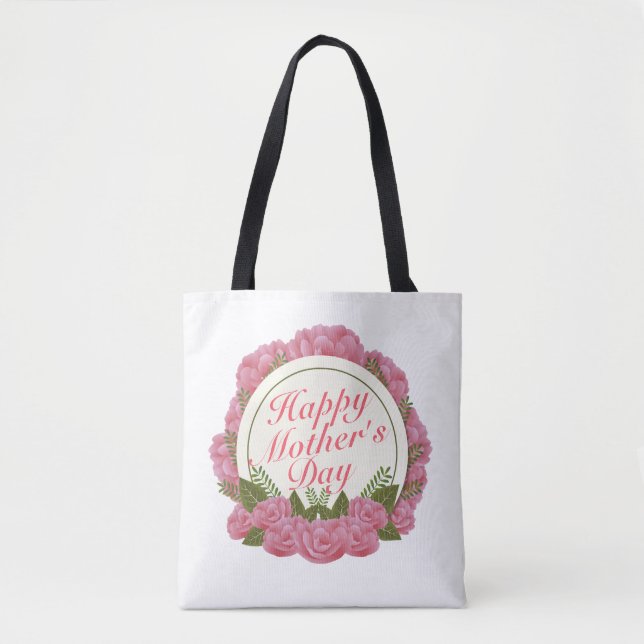 Elegant Happy Mother's Day Floral Frame Tote Bag (Front)