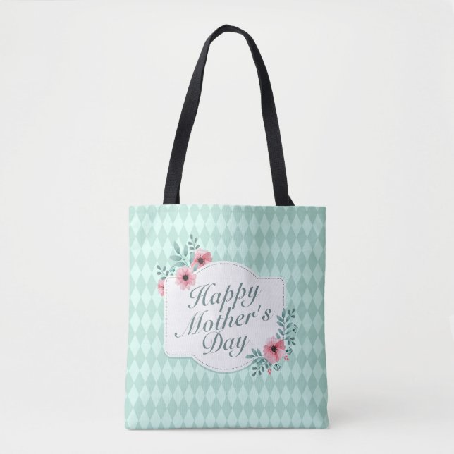 Elegant Happy Mother's Day Floral Frame Tote Bag (Front)