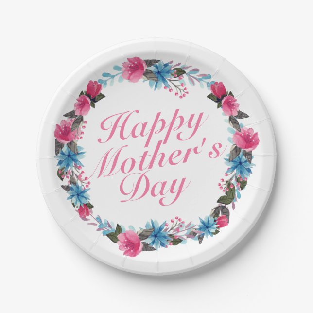 Elegant Happy Mother's Day Floral Paper Plate (Front)