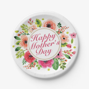 Elegant Happy Mother's Day Floral Paper Plate