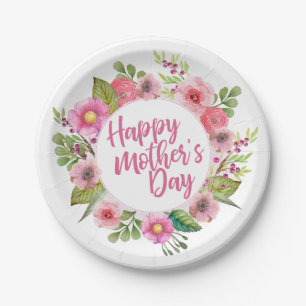 Elegant Happy Mother's Day Floral Paper Plate