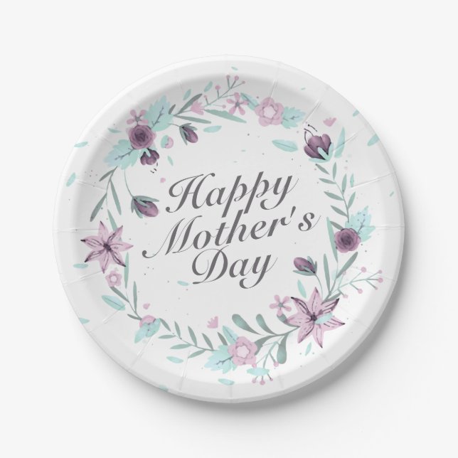 Elegant Happy Mother's Day Floral Paper Plate (Front)