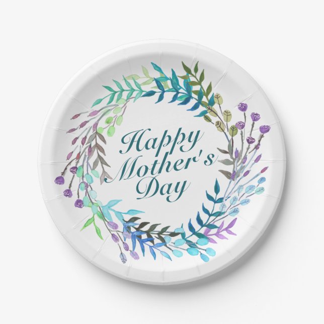 Elegant Happy Mother's Day Floral Paper Plate (Front)