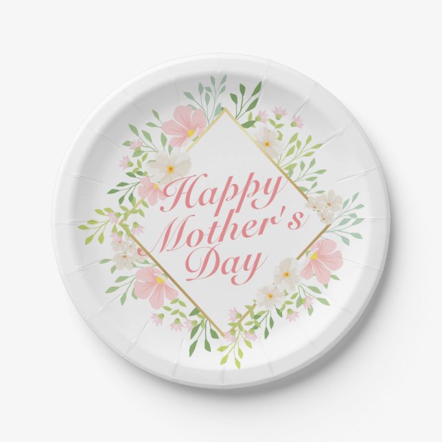 Elegant Happy Mother's Day Floral Paper Plate (Front)