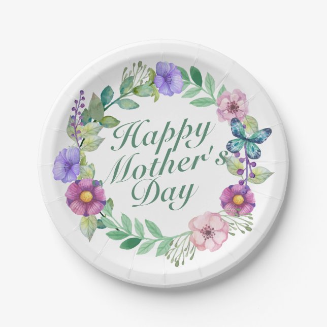 Elegant Happy Mother's Day Floral Paper Plate (Front)