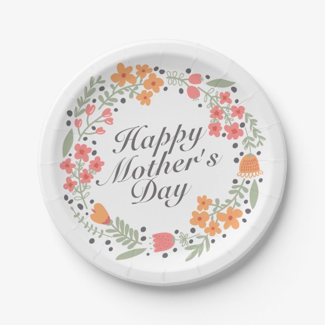 Elegant Happy Mother's Day Floral Paper Plate (Front)