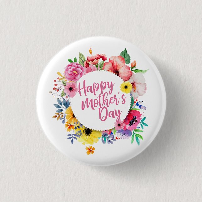 Elegant Happy Mother's Day Floral | Pin Button (Front)