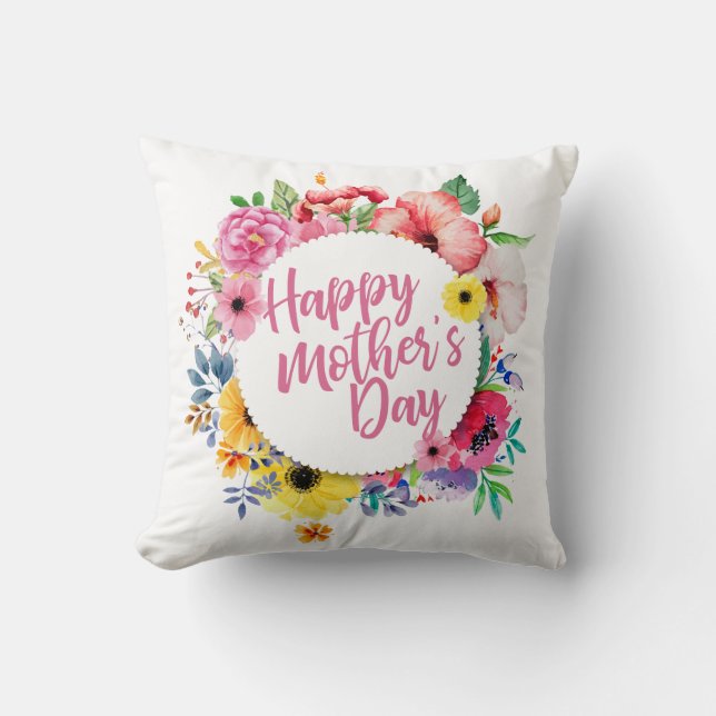 Elegant Happy Mother's Day Floral | Throw Pillow (Front)