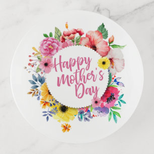 Elegant Happy Mother's Day Floral   Trinket Tray