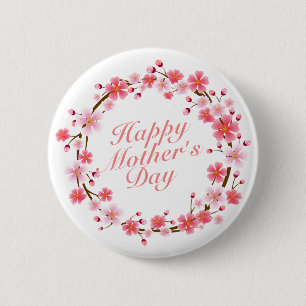 Elegant Happy Mother's Day Floral Wreath Button