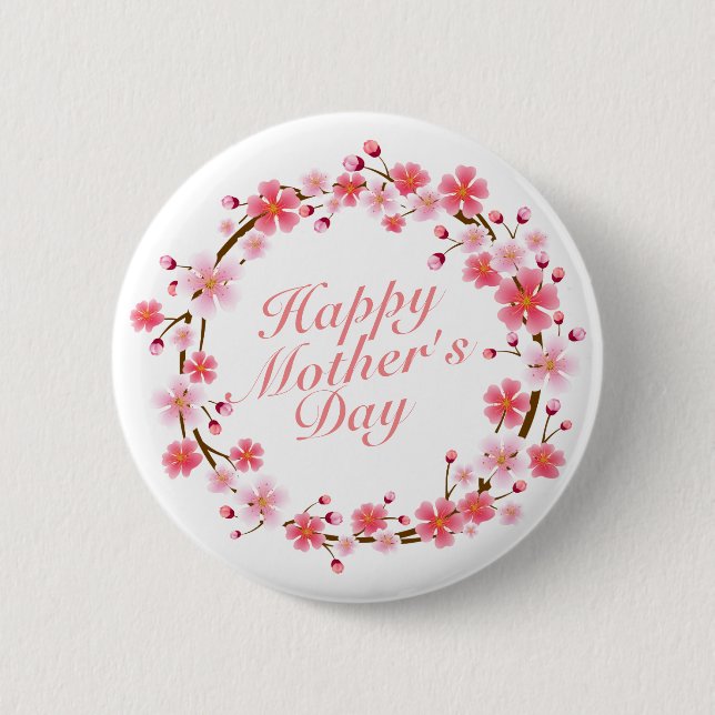 Elegant Happy Mother's Day Floral Wreath Button (Front)