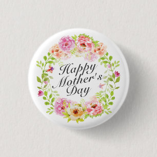 Elegant Happy Mother's Day Floral Wreath Button