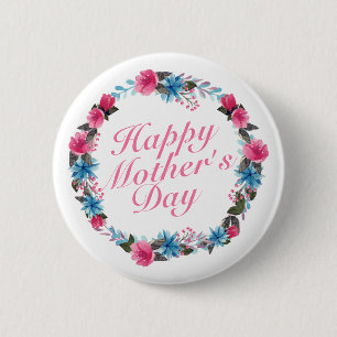 Elegant Happy Mother's Day Floral Wreath Button