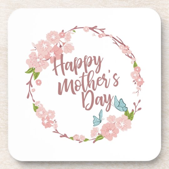 Elegant Happy Mother S Day Floral Wreath Coaster