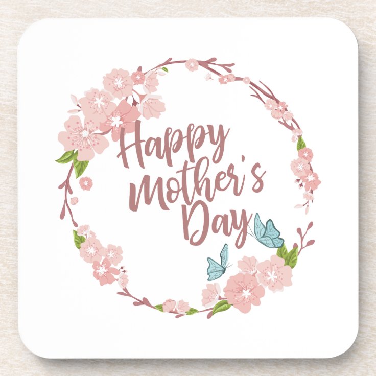 Elegant Happy Mothers Day Floral Wreath Coaster Zazzle