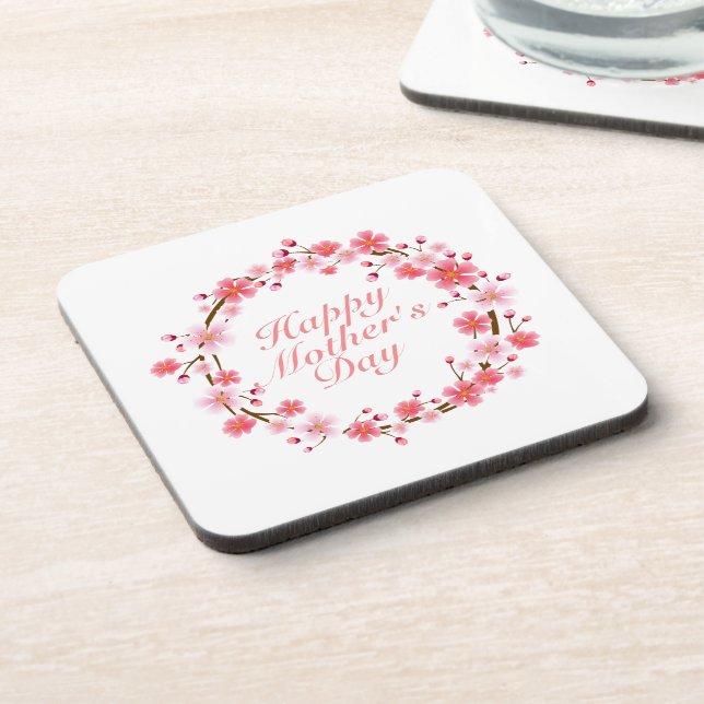 Elegant Happy Mother's Day Floral Wreath Coaster (Left Side)