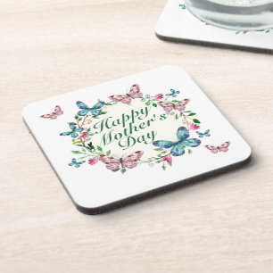 Elegant Happy Mother's Day Floral Wreath Coaster