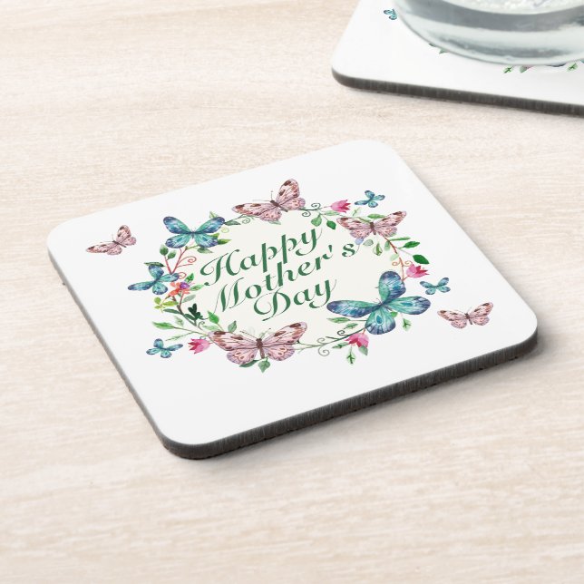Elegant Happy Mother's Day Floral Wreath Coaster (Left Side)
