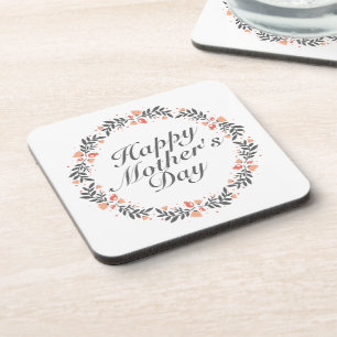 Elegant Happy Mother's Day Floral Wreath Coaster