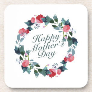 Elegant Happy Mother's Day Floral Wreath   Coaster
