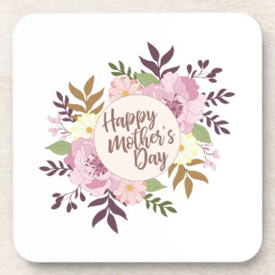 Elegant Happy Mother's Day Floral Wreath   Coaster