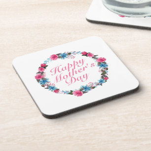 Elegant Happy Mother's Day Floral Wreath Coaster