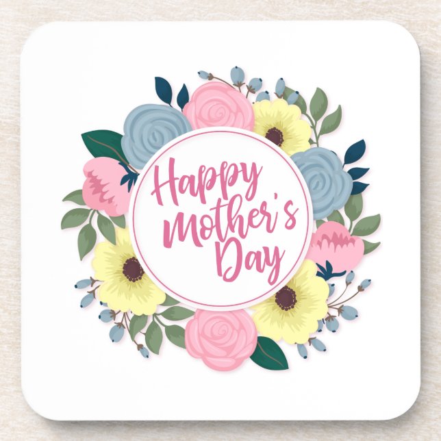 Elegant Happy Mother's Day Floral Wreath | Coaster (Front)