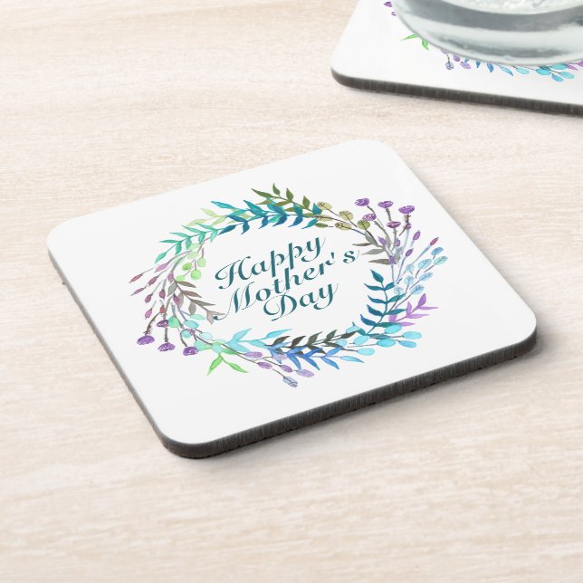 Elegant Happy Mother's Day Floral Wreath Coaster (Left Side)