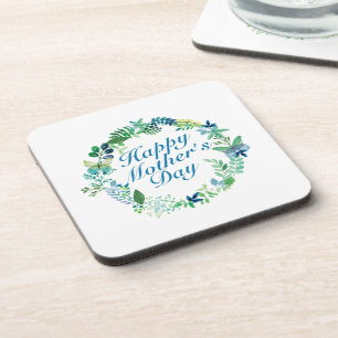 Elegant Happy Mother's Day Floral Wreath Coaster