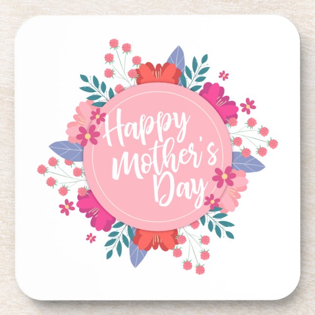 Elegant Happy Mother's Day Floral Wreath | Coaster (Front)