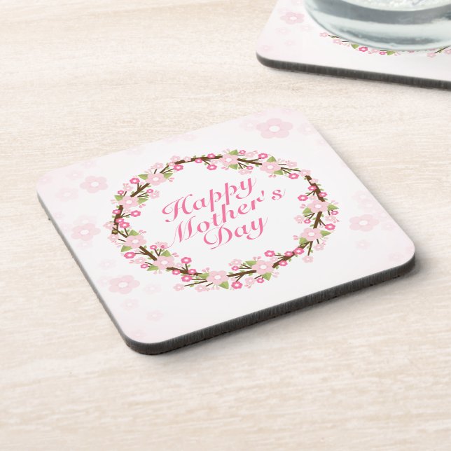 Elegant Happy Mother's Day Floral Wreath Coaster (Left Side)