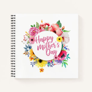 Elegant Happy Mother's Day Floral Wreath Guestbook Notebook