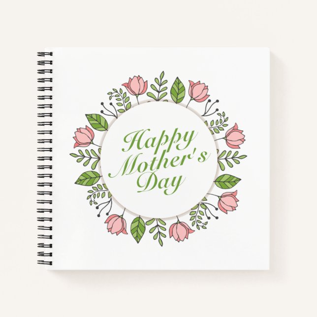 Elegant Happy Mother's Day Floral Wreath Guestbook Notebook (Front)