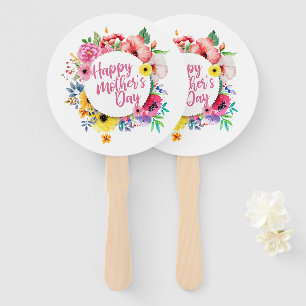 Elegant Happy Mother's Day Floral Wreath Hand Fan