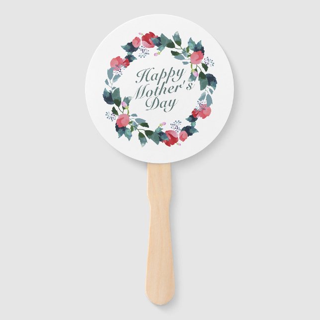 Elegant Happy Mother's Day Floral Wreath Hand Fan (Front)