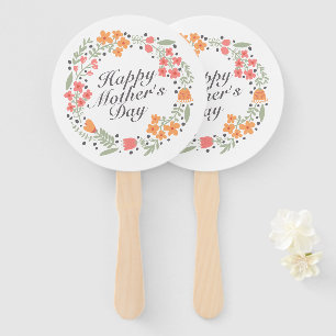 Elegant Happy Mother's Day Floral Wreath Hand Fan