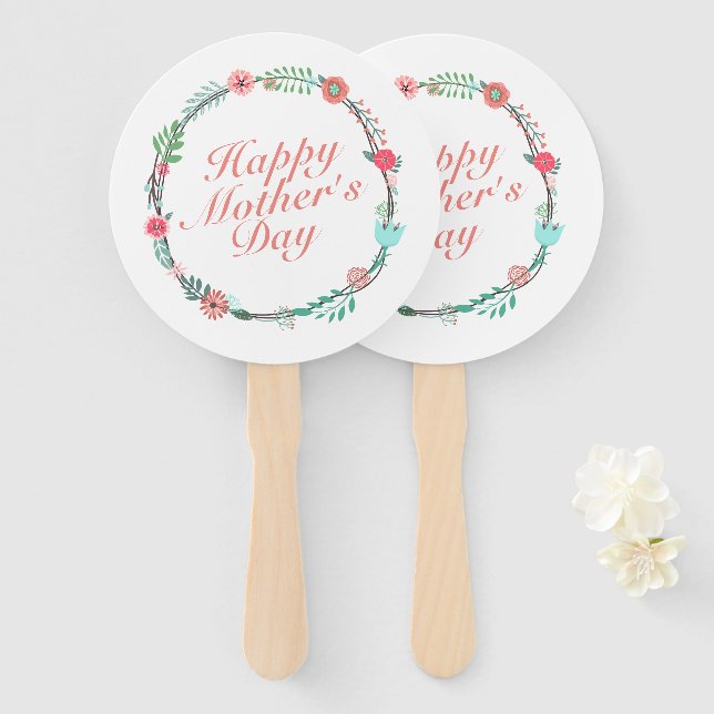 Elegant Happy Mother's Day Floral Wreath Hand Fan (Front and Back)