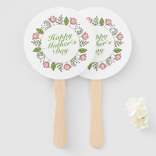 Elegant Happy Mother's Day Floral Wreath Hand Fan
