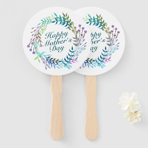 Elegant Happy Mother's Day Floral Wreath Hand Fan