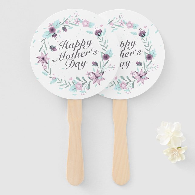 Elegant Happy Mother's Day Floral Wreath Hand Fan (Front and Back)