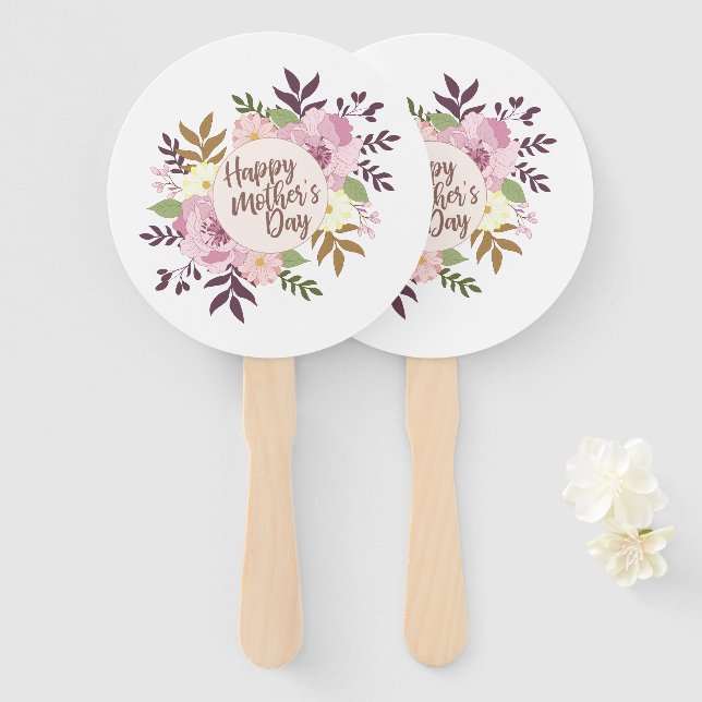 Elegant Happy Mother's Day Floral Wreath Hand Fan (Front and Back)