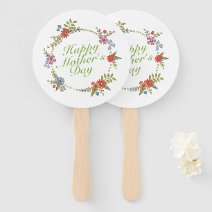 Elegant Happy Mother's Day Floral Wreath Hand Fan