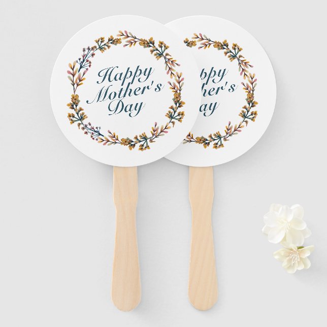 Elegant Happy Mother's Day Floral Wreath Hand Fan (Front and Back)