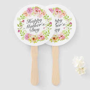 Elegant Happy Mother's Day Floral Wreath Hand Fan