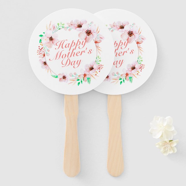 Elegant Happy Mother's Day Floral Wreath Hand Fan (Front and Back)