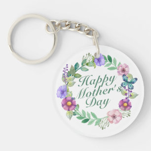 Elegant Happy Mother's Day Floral Wreath Keychain