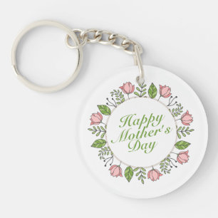 Elegant Happy Mother's Day Floral Wreath Keychain