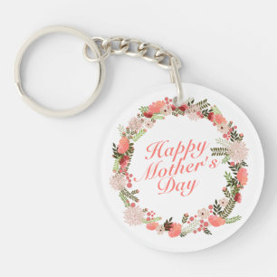 Elegant Happy Mother's Day Floral Wreath Keychain